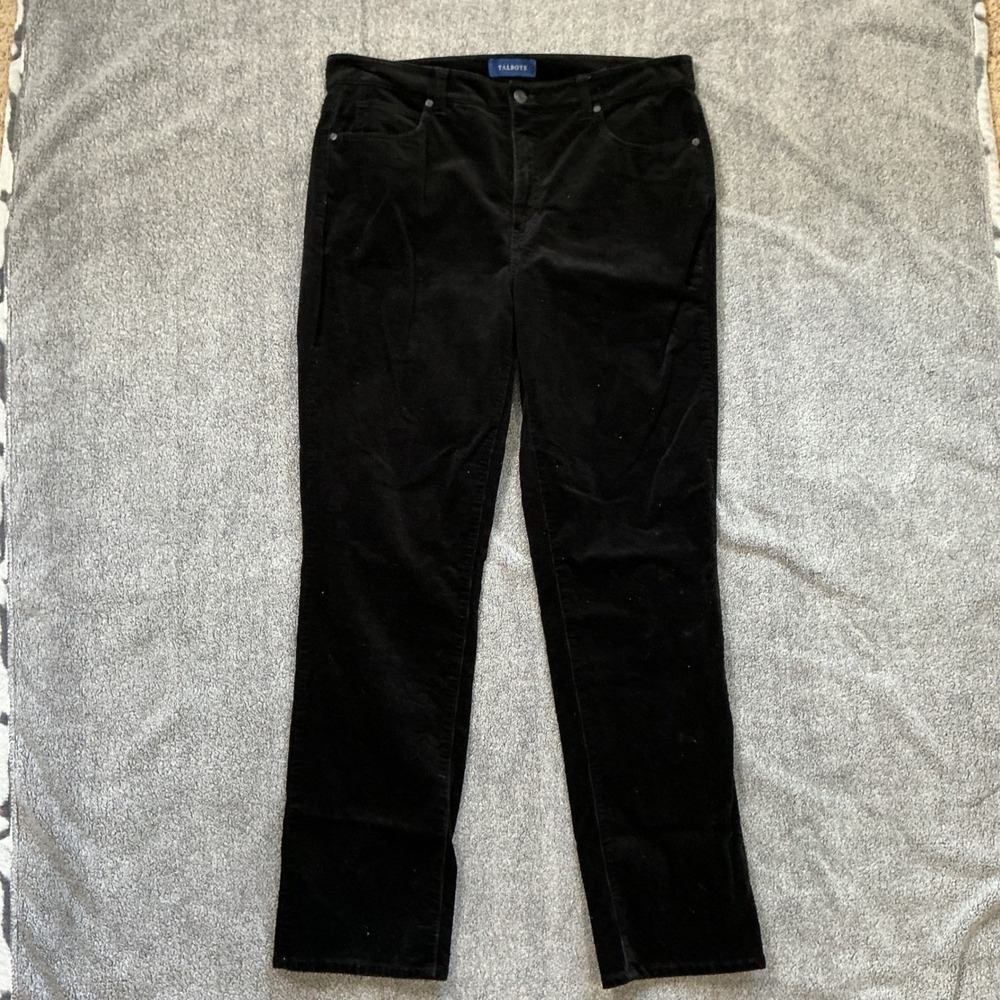 Talbots Womens Black Corduroy High Waist Straight Leg Pants Size 12